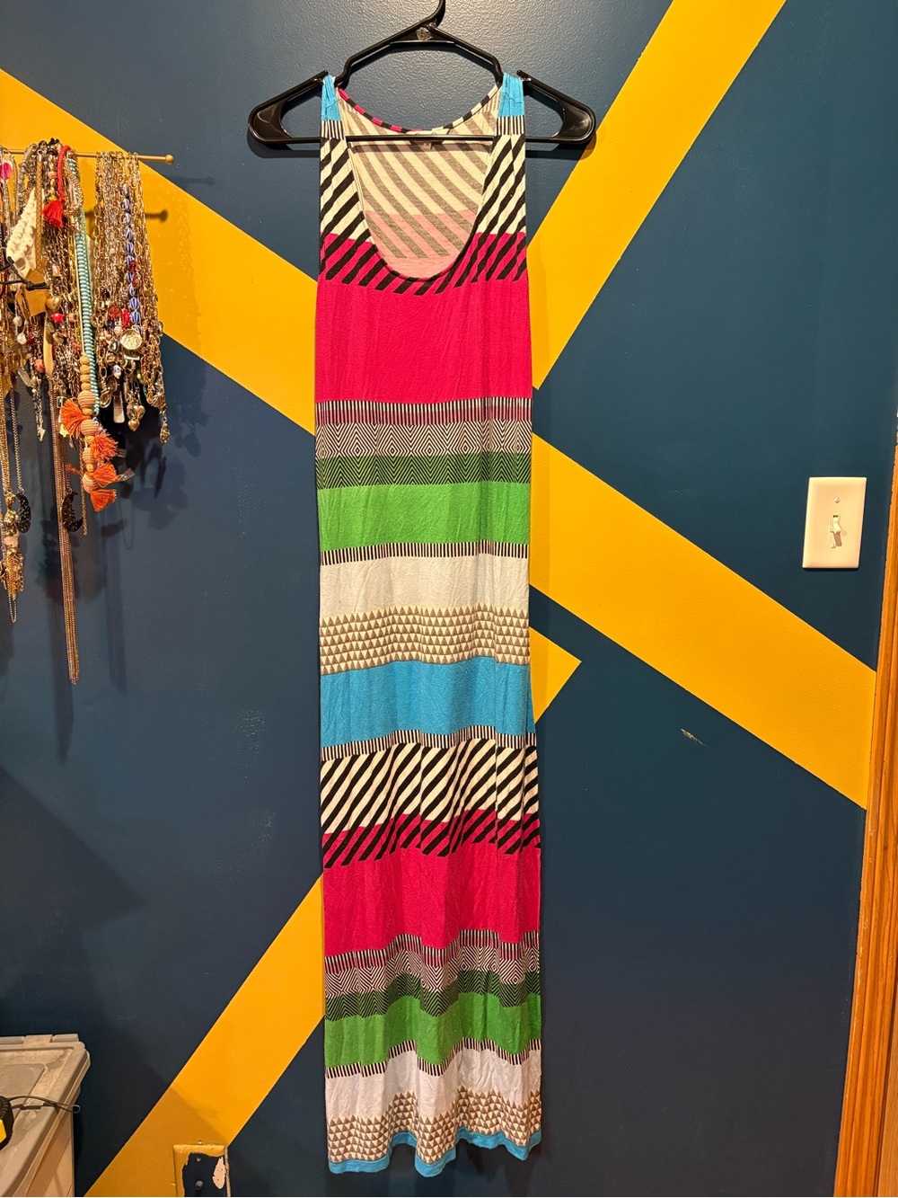Central Park Multi Stripe Scoop Neck Sleeveless Maxi Dress EUC